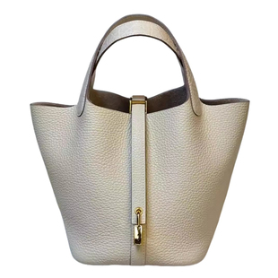 touch菜篮子包鳄鱼皮拼TC牛皮奶昔白休闲女士手提包带锁全手工缝