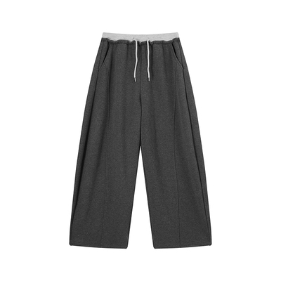 吴童童加绒拼接高腰阔腿休闲裤