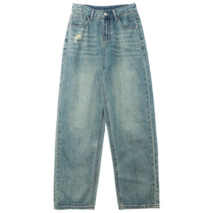 鹿与飞鸟“奥维尔平原”蓝绿复古修身直筒牛仔裤5959丷