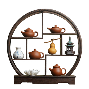 新中式摆件客厅玄关柜子办公室茶桌家居博古架实木质禅意风装饰品
