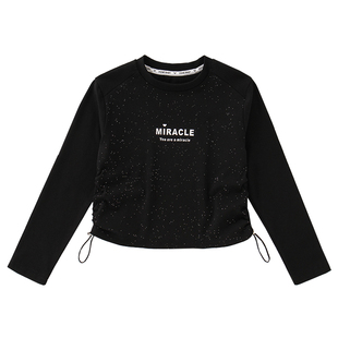 甜酷风女童小短款长袖t恤2025新款春秋洋气上衣女孩高腰打底衫