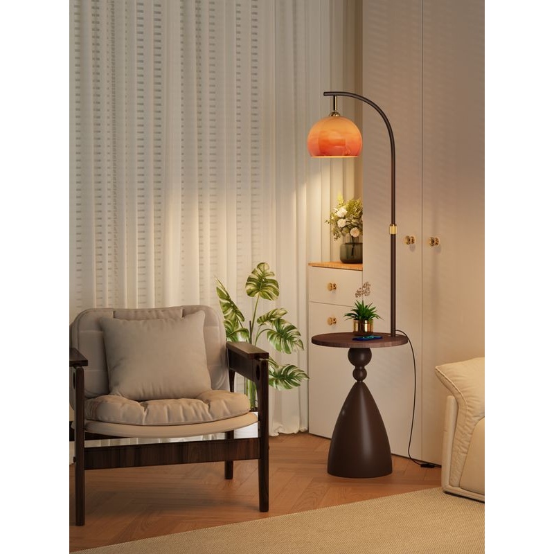 法式中古风落地灯卧室客厅沙发旁边置物架一体床头台灯氛围感复古