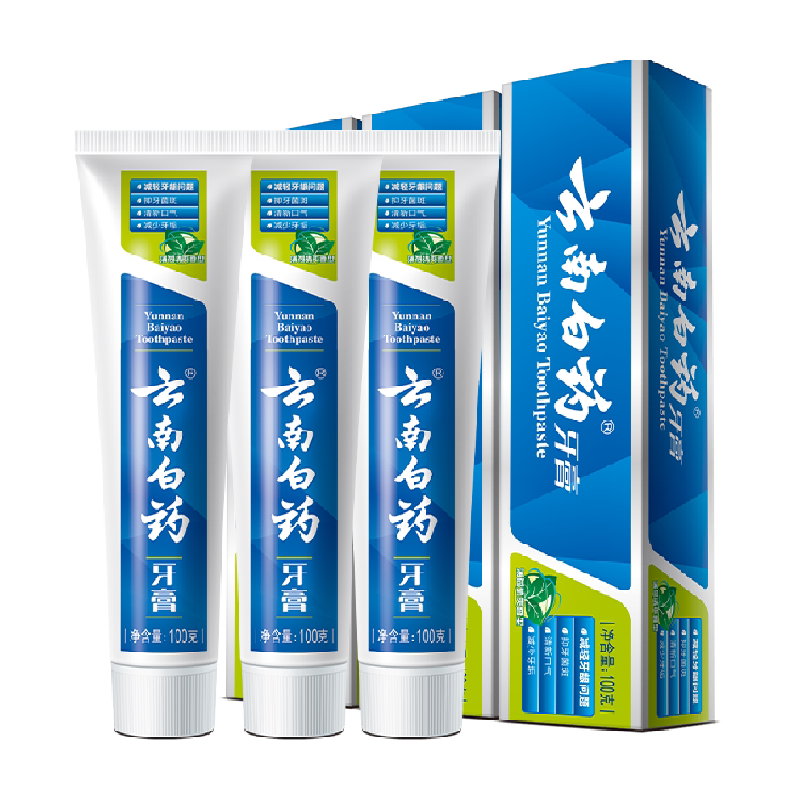 云南白药牙膏薄荷香型100g*3囤货装口气清新护龈护口洁齿官方正品