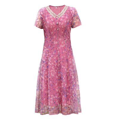 妈妈装夏装时尚短袖中长款连衣裙