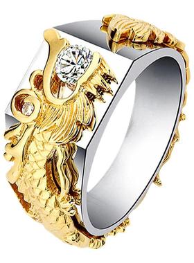 银镀铂金进口D色莫桑石龙纹男戒