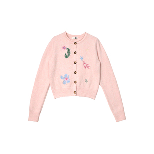 有耳uare原创设计 梦游鸟与星星花 羊毛混纺花鸟刺绣针织开衫外套