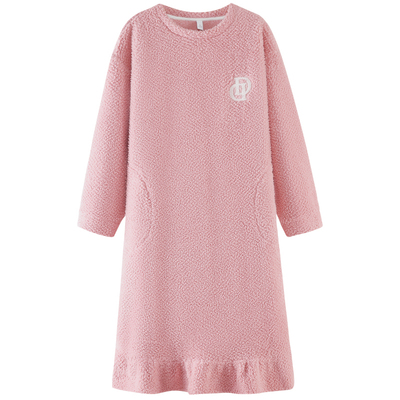 睡裙半边绒秋冬季加厚加绒长款