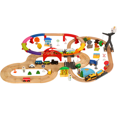 木质小火车彩色双电动拖益智组合