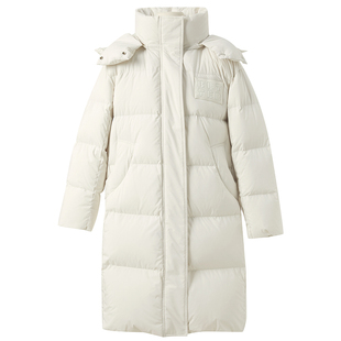 三彩独醒2025冬季新款连帽白鹅绒长款泡芙羽绒服面包服肯豆风女F