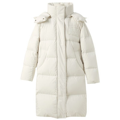 连帽白鹅绒长款泡芙羽绒服面包服