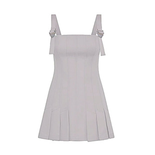 王心凌同款灰色吊带连衣裙女夏新款小个子性感收腰显瘦百褶背带裙