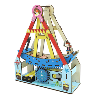 儿童手工小制作DIY海盗船模型可移动电动游乐玩具海盗船材料包