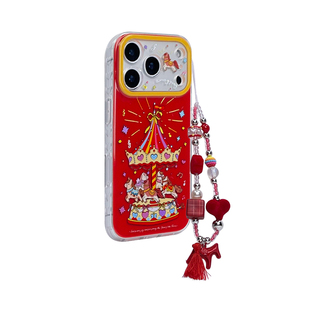 启乾 少女款红色镭射游乐园旋转木马腕带iPhone17/16手机壳适用苹果15/14promax硬壳链条挂件可爱ins风女款