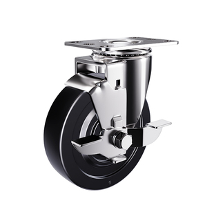 304不锈钢防静电橡胶3寸4寸5寸M10M12M16丝杆边刹定向万向刹车轮