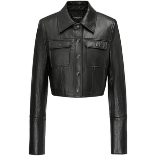 FF仿佛2025春新款皮衣女短款翻领正肩复古气质休闲皮夹克上衣外套