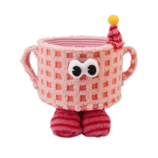 桌面小怪兽收纳筐羊羔绒棉绳客厅杂物玩具零食整理篮卡通摆件礼物