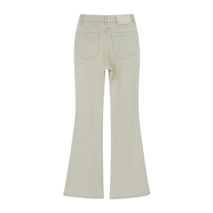 西草儿加绒加厚米白色杏色微喇牛仔裤女弹力拖地裤显瘦高腰喇叭裤