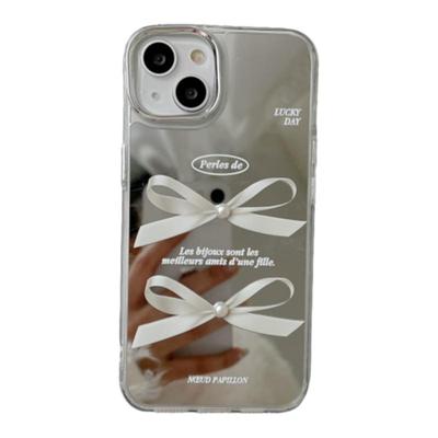 ins风简约蝴蝶结镜面适用苹果14手机壳镜子iphone15promax新款12女15防摔16pro小众11高级感硅胶13全包保护套