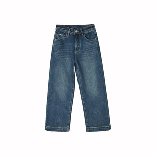 专修腿型！~直筒加绒牛仔裤女秋冬新设计感刺绣小个子九分奶奶裤