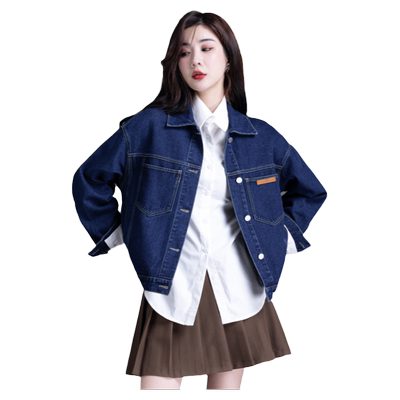 深蓝色牛仔外套女宽松休闲牛仔衣