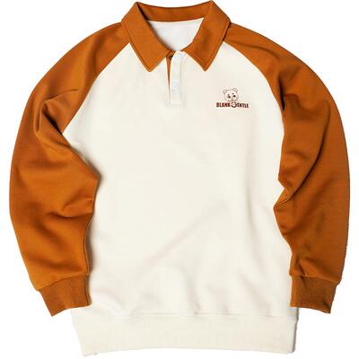 BlankGentle经典卡其色翻领插肩袖卫衣大码男生美式polo长袖呆呆