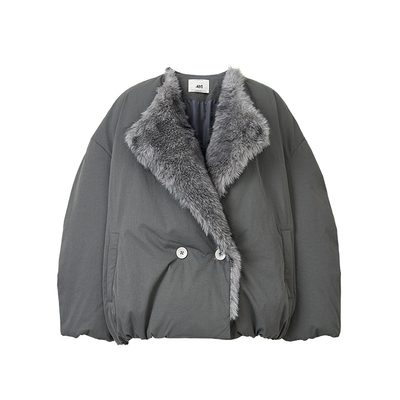 .e1设计师品牌 25冬 环保毛领90白鸭绒斜纹廓形短款羽绒服外套