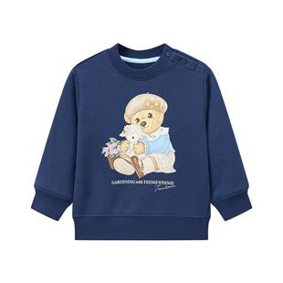 TeenieWeenie Kids小熊童装舒适秋冬季女宝宝印花加绒套头卫衣
