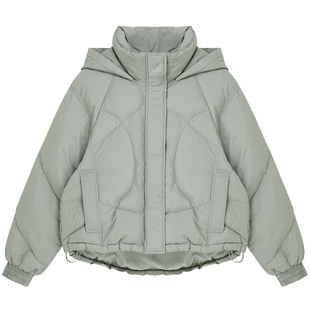 布景羽绒服女冬季新品简约立领连帽宽松白鸭绒短款外套厚款1204