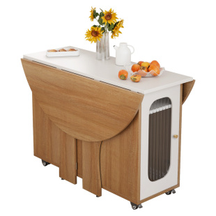 北欧小户型餐桌家用圆形吃饭桌简约多功能移动收纳折叠桌椅组合