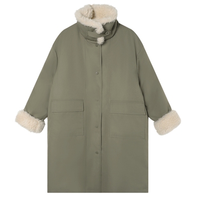 【北欧·童话】白鹿语工装风鸭绒羽绒服25秋冬新款长款军绿色外套