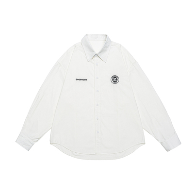 GOGOSOON学院风纯棉长袖衬衫男2026新款春秋质感刺绣美式休闲情侣