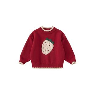 女童毛衣2026春季新款女宝宝针织衫洋气儿童上衣女孩新年红色衣服