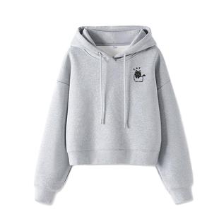 真维斯奥粒绒短款连帽卫衣女2026新款秋冬季灰色加绒宽松外套上衣