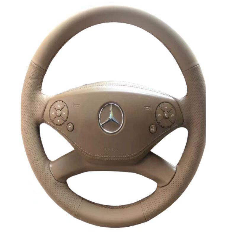 适用奔驰S350S300方向盘套手缝0612款S10换两边皮桃木W221半包皮