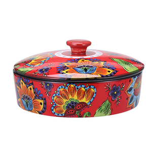 异域风情带盖汤盆创意个性干果盒水果碗喜庆收纳盒陶瓷餐具零食碗