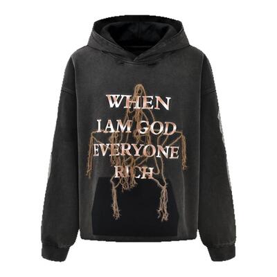 BIRTH OF ROYAL CHILD.BORC RICH印花做旧套头帽衫男休闲连帽卫衣