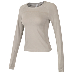 健身女孩速干瑜伽服长袖修身高弹普拉提训练无缝跑步运动上衣秋冬