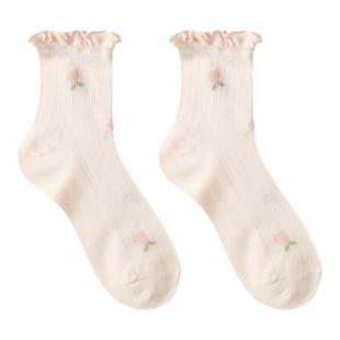 月子袜子女孕妇产后春秋款中筒袜花边无骨松口不勒产妇无骨长袜