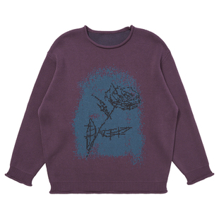 Mentmate 25AW 秋冬纯棉马赛克玫瑰花毛衣男女慵懒卷边圆领针织衫