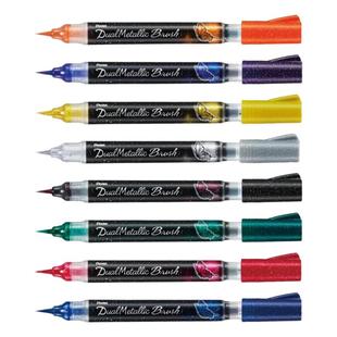 日本Pentel派通蝴蝶秀丽笔软头毛笔自带墨水彩色brush双色闪光粉渐变科学毛笔美术书法笔勾线笔画笔套装进口