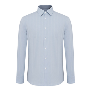 BONI/堡尼春夏新品商务蓝色桑蚕丝衬衣纤维混纺长袖衬衫GN166021A