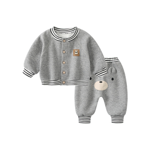 宝宝套装春装新款婴儿开衫外套幼儿休闲卫衣卫裤男童早春外出衣服
