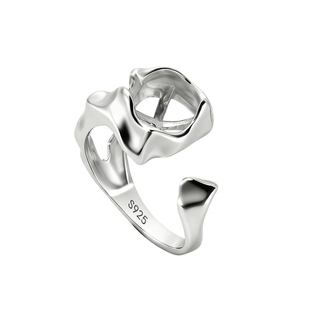 S925纯银戒指空托男女通用镶嵌绿松石南红玉石蜜蜡琥珀圆珠子戒托