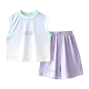 儿童速干运动背心套装夏装洋气中大童2026新款冰丝网眼短袖两件套