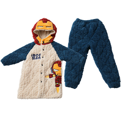 钢铁侠珊瑚绒男孩三层夹棉袄加绒