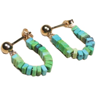 绿松石耳环天然玉石耳坠原创设计手工绕线小清新百搭耳钉耳饰女款