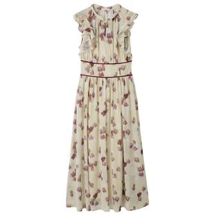 LILY BROWN2025秋冬新品优雅立领小飞袖收腰印花连衣裙LWFO254186