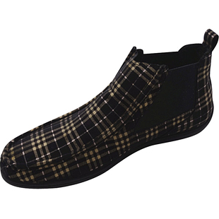 秋冬季新款时尚英伦套脚高邦格纹磨砂牛皮潮男百搭休闲鞋加绒保暖