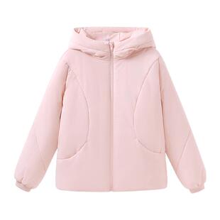 班尼路粉色连帽棉服外套女冬季新款韩版小个子通勤保暖百搭棉袄Q