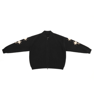 THESOONG/一枝花 100%纯羊毛细腻肌理感立体坑条拉链毛衣外套7239